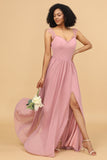 Blush Long Chiffon Bridesmaid Kjole med Blonder