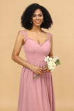 Blush Long Chiffon Bridesmaid Kjole med Blonder