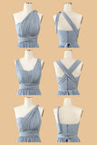 A Line One Shoulder V Neck Halter Neck Floor Length Grey Blue Brudepige Kjole