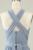 A Line One Shoulder V Neck Halter Neck Floor Length Grey Blue Brudepige Kjole