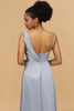 Indlæs billede til gallerivisning En linje asymmetrisk hals Grå blå satin lang brudepige kjole