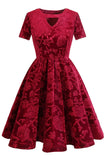 Bordeaux korte ærmer Fløjl Party Dress