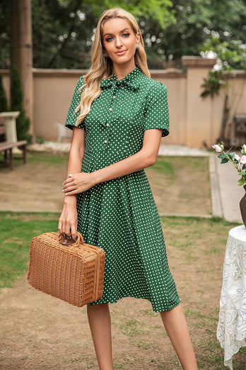 Grøn Polka Prikker Vintage Sommer Kjole