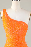 Pailletter One-shoulder orange stram perle kort hjemkomst kjole