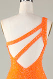 Pailletter One-shoulder orange stram perle kort hjemkomst kjole