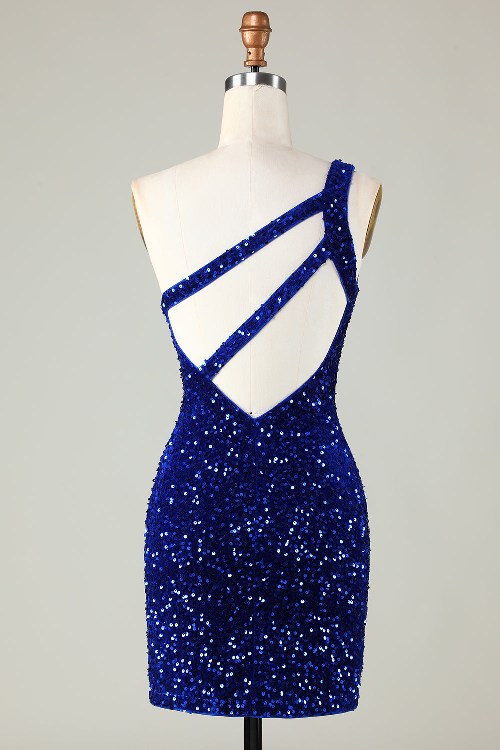 Pailletter One-shoulder Royal Blue Tight Beading Kort Homecoming Kjole