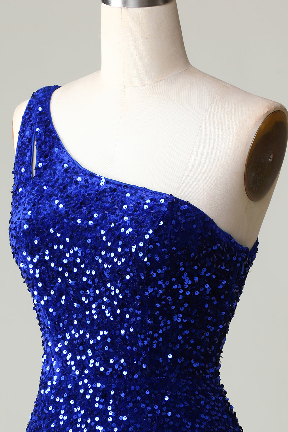 Pailletter One-shoulder Royal Blue Tight Beading Kort Homecoming Kjole