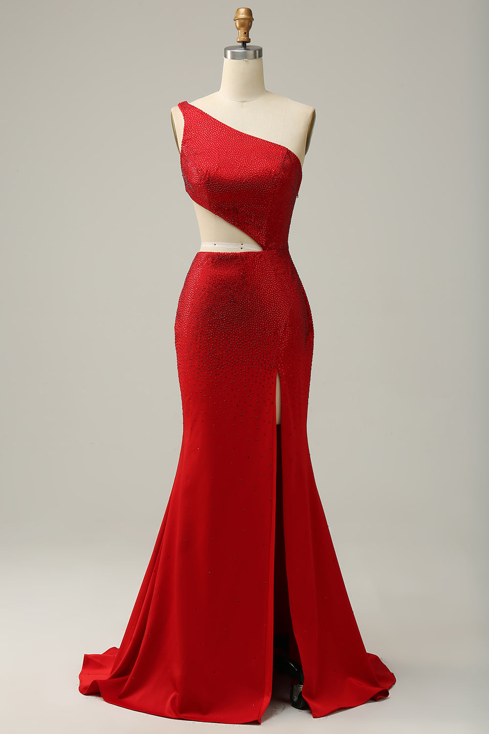 Havfrue One Shoulder Red Cut Out Prom Dress med perler