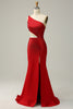 Indlæs billede til gallerivisning Havfrue One Shoulder Red Cut Out Prom Dress med perler