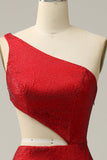 Havfrue One Shoulder Red Cut Out Prom Dress med perler