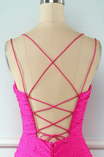 Rose Pink Lace Up Tight Hjemkomst Kjole