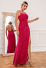 Indlæs billede til gallerivisning Hot Pink Spaghetti stropper Paillet Prom Kjole