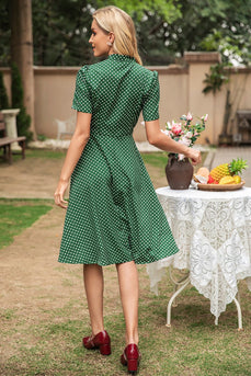 Grøn Polka Prikker Vintage Sommer Kjole