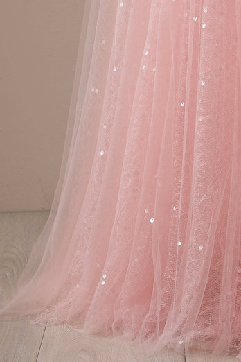 Pink lang prom fest kjole