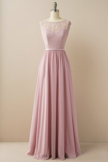 Blush Long Chiffon & Lace Formel kjole