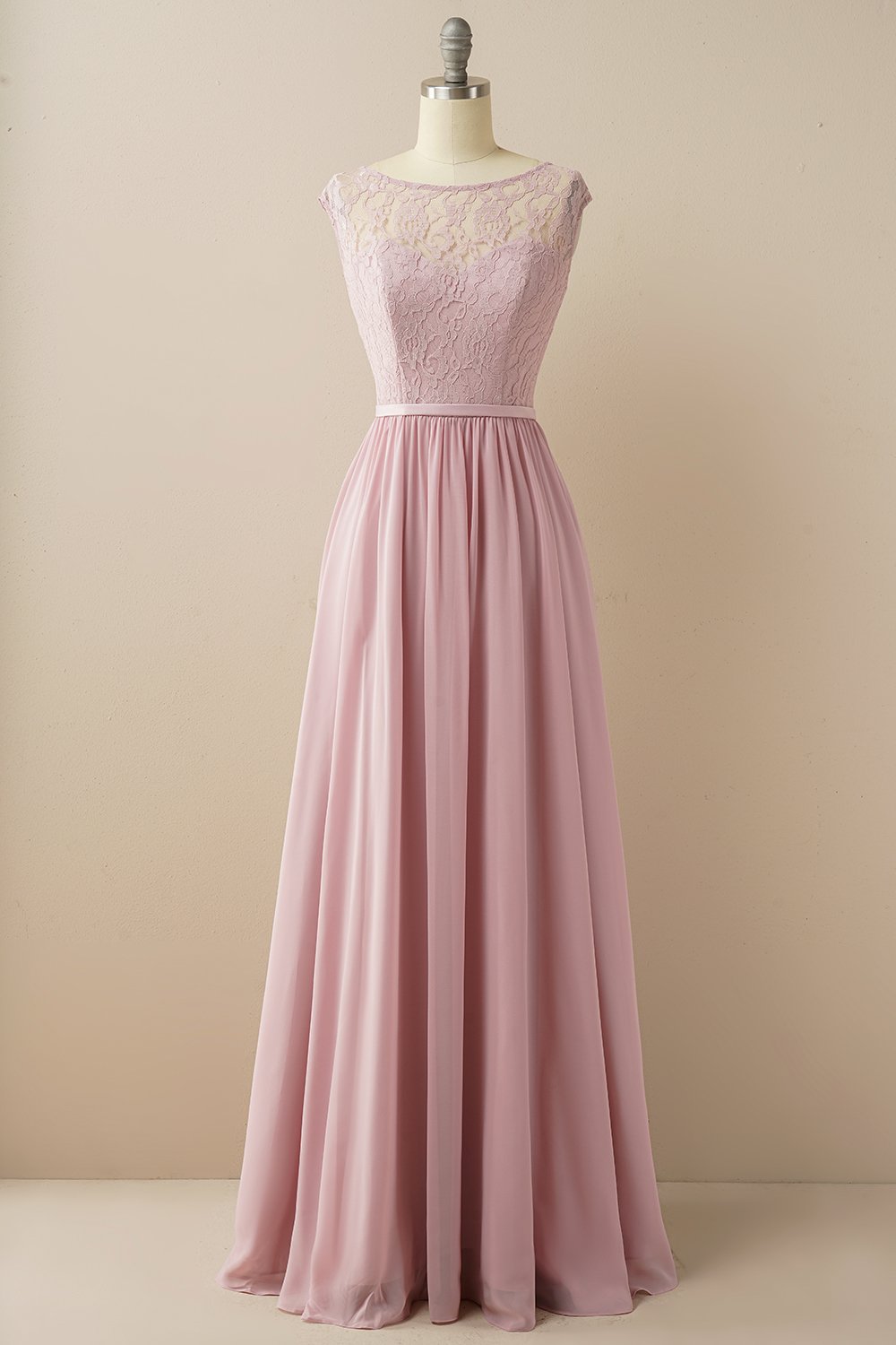 Blush Long Chiffon & Lace Formel kjole