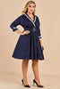Indlæs billede til gallerivisning Navy Blue Vintage Plus Størrelse Wrap Dress
