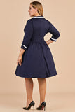 Navy Blue Vintage Plus Størrelse Wrap Dress