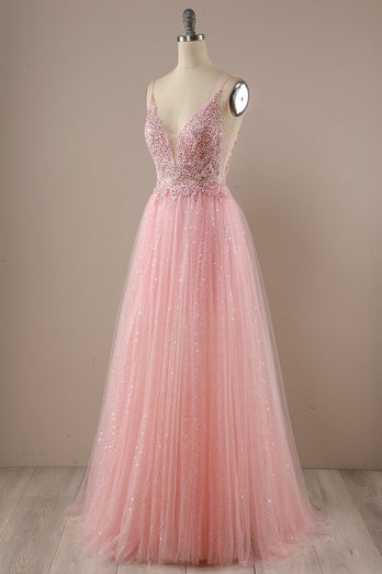 Pink lang prom fest kjole