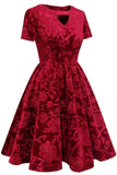 Bordeaux korte ærmer Fløjl Party Dress