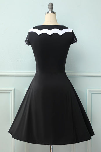 Sort 1950'erne Bat Cape Swing kjole