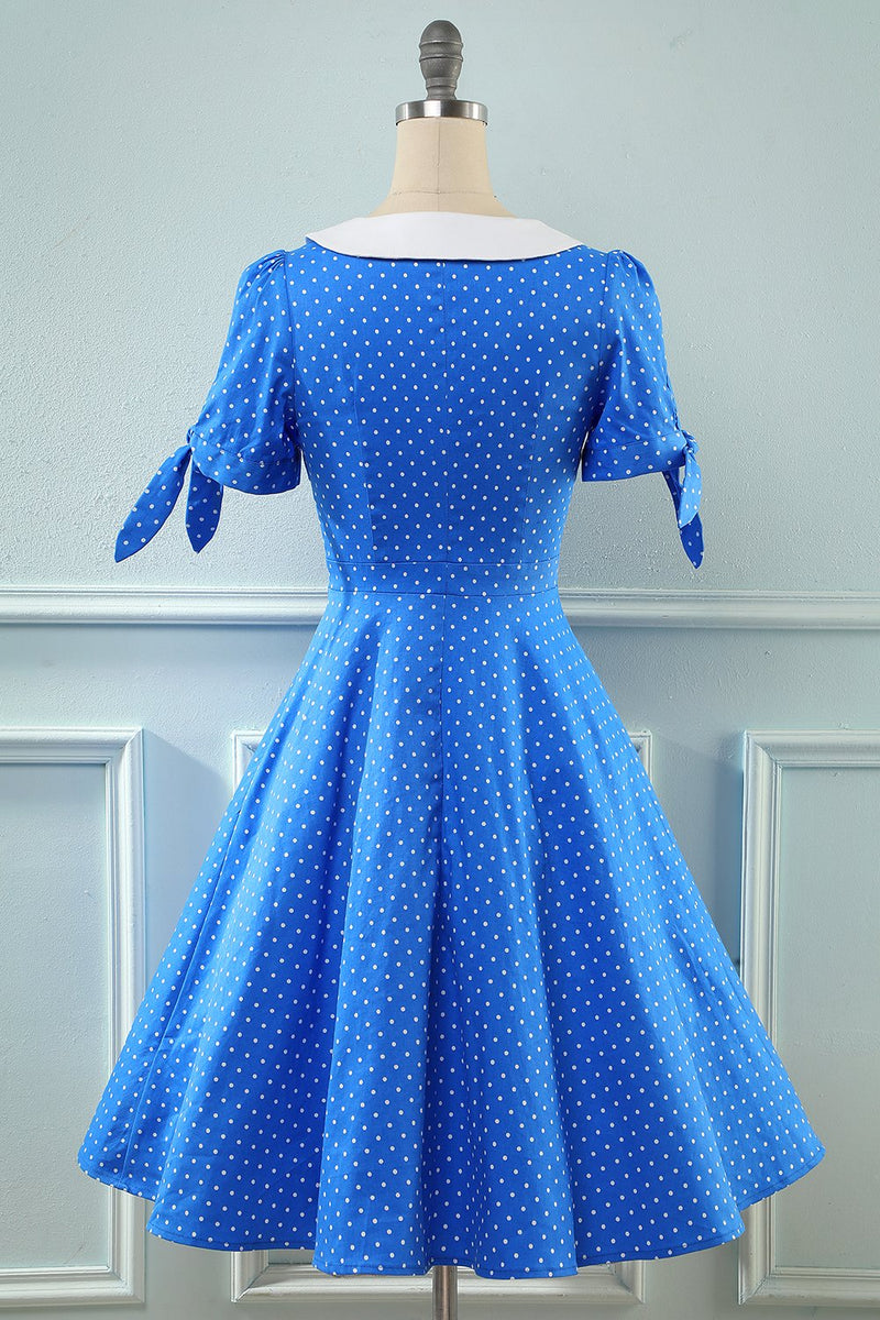 Indlæs billede til gallerivisning Vintage Blå Polka Prikker 1950&#39;erne Kjole