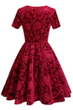 Bordeaux korte ærmer Fløjl Party Dress