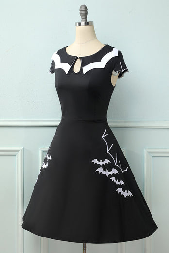 Sort 1950'erne Bat Cape Swing kjole