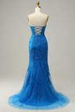 Havfrue kæreste Royal Blue Long Prom Kjole med Criss Cross Back