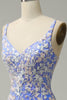 Indlæs billede til gallerivisning Havfrue V hals lyseblå lang gallakjole med applikationer perler