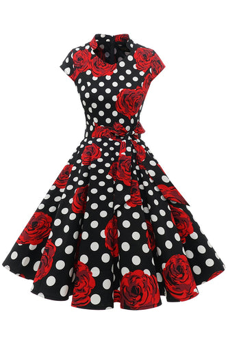 Rød Polka prikker blomster vintage kjole