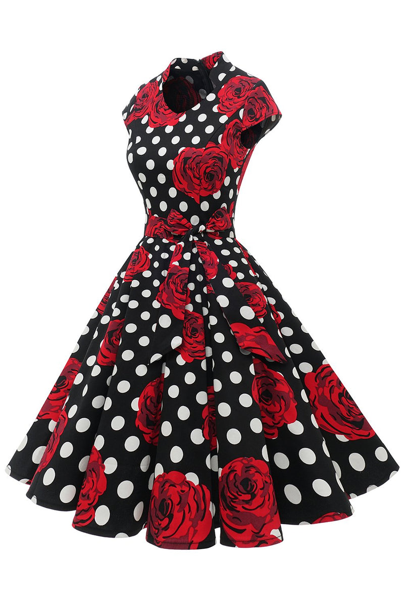 Indlæs billede til gallerivisning Rød Polka prikker blomster vintage kjole