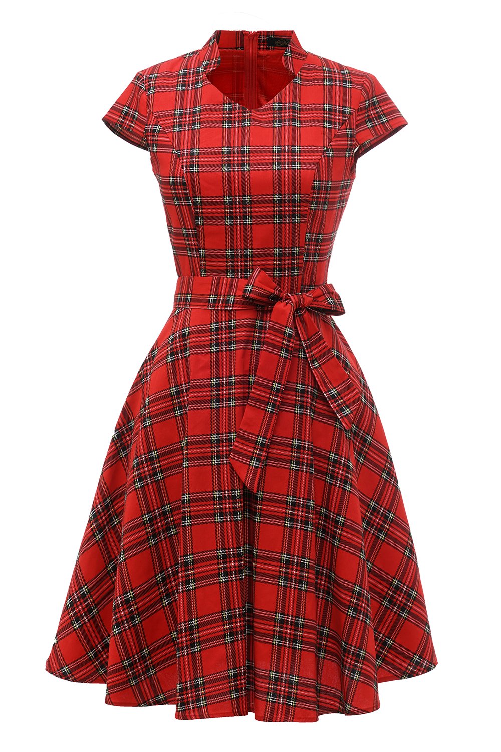 Rød Plaid Vintage Plus kjole med Bowknot