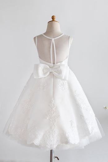 Hvid blomst pige kjole med blonder