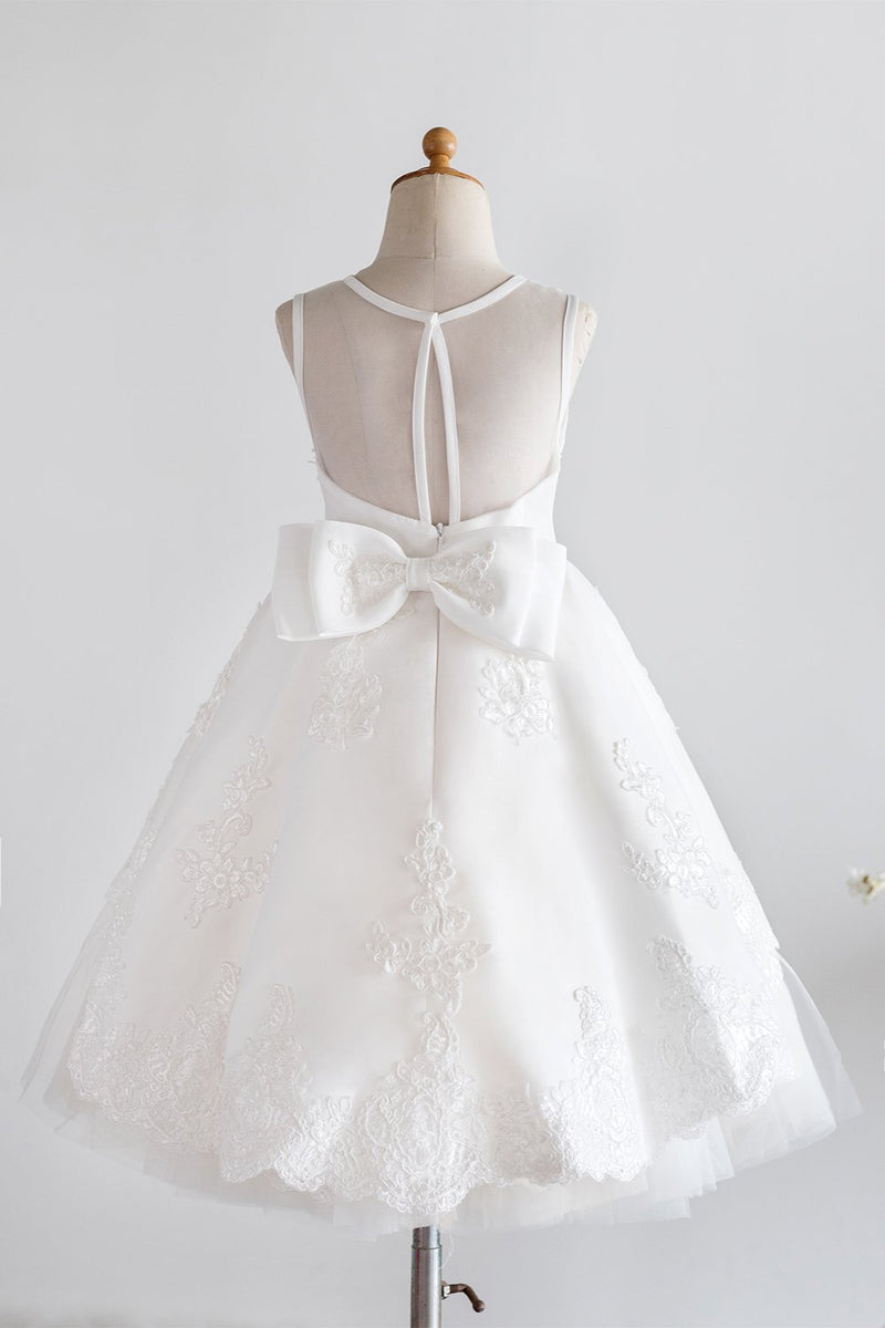 Indlæs billede til gallerivisning Hvid blomst pige kjole med blonder