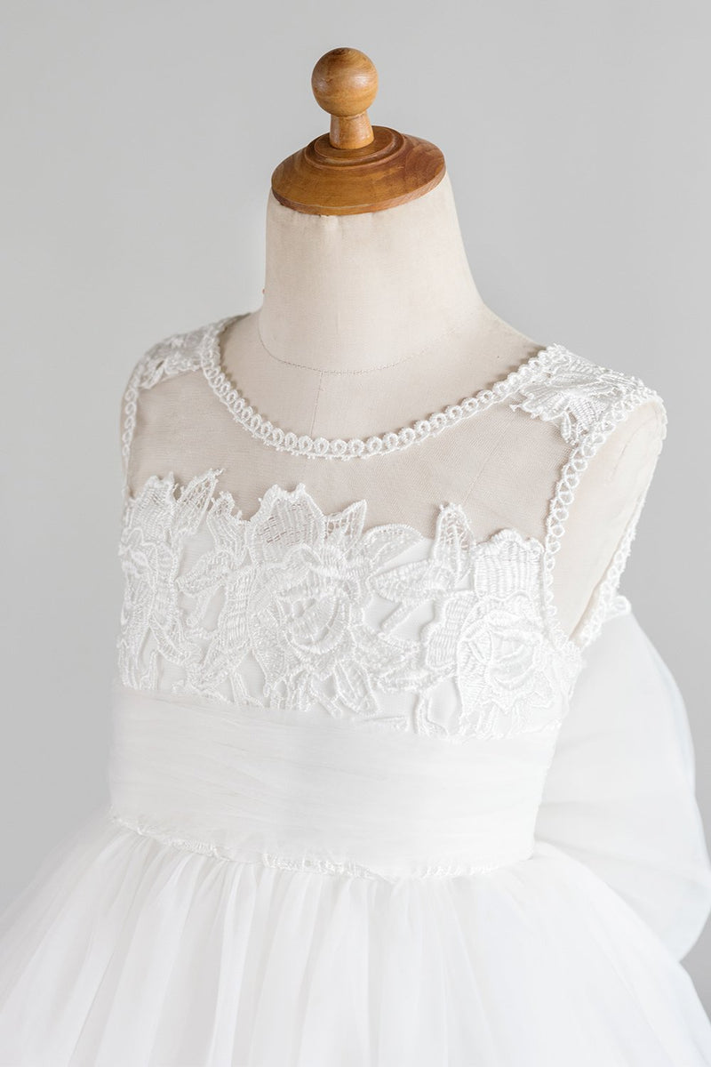 Indlæs billede til gallerivisning Hvid blomst pige kjole med bue
