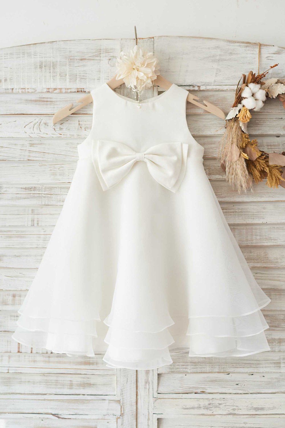 Juvel hvid blomst pige kjole med Bowknot
