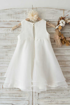 Juvel hvid blomst pige kjole med Bowknot