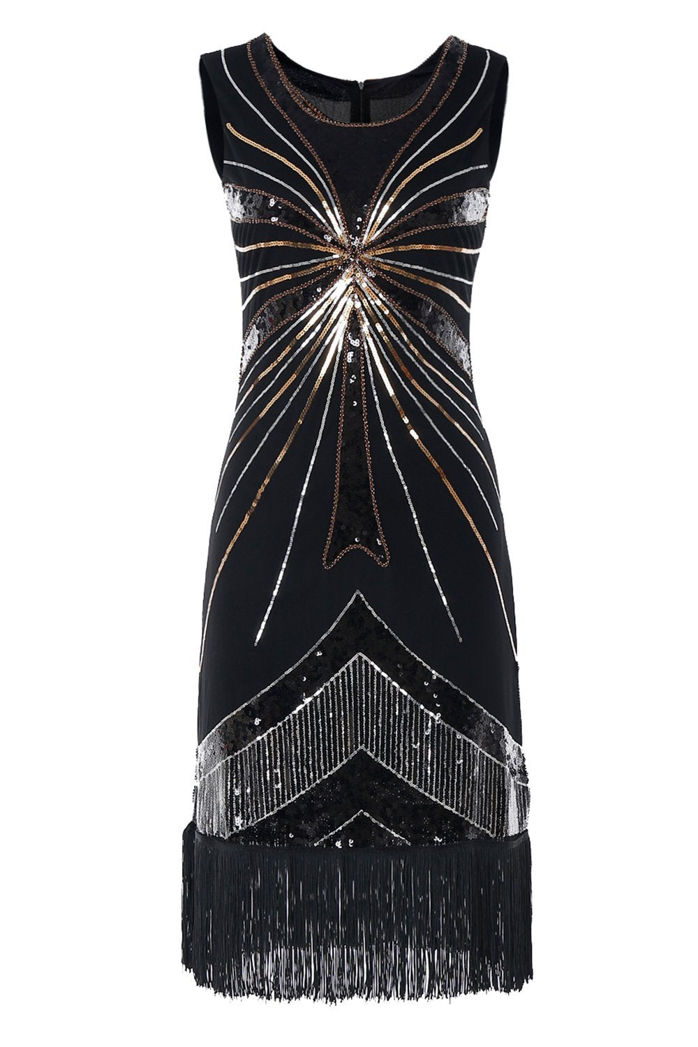 Sort 1920s Pailletter Fringe Flapper Kjole