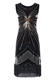 Sort 1920s Pailletter Fringe Flapper Kjole