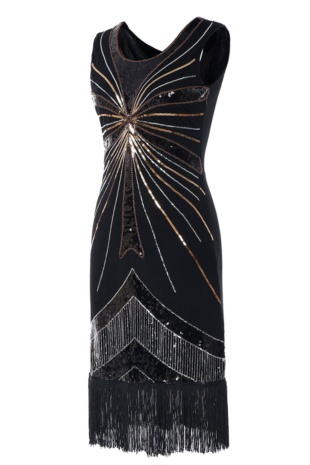 Sort 1920s Pailletter Fringe Flapper Kjole