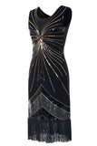 Sort 1920s Pailletter Fringe Flapper Kjole