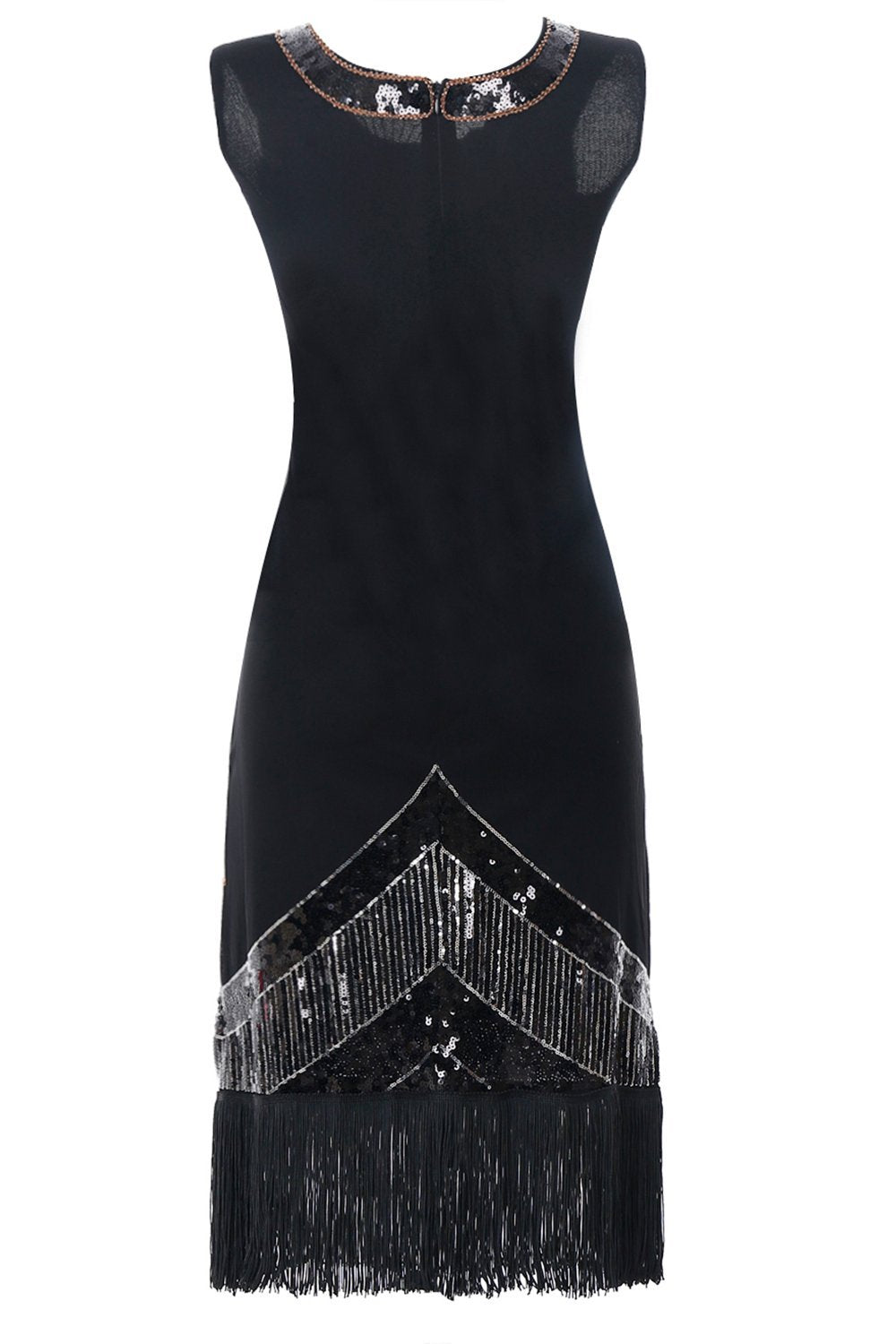Sort 1920s Pailletter Fringe Flapper Kjole