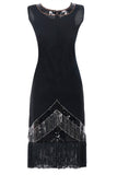 Sort 1920s Pailletter Fringe Flapper Kjole