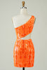 Indlæs billede til gallerivisning Orange One Shoulder Glitter Homecoming Kjole med hul udgang