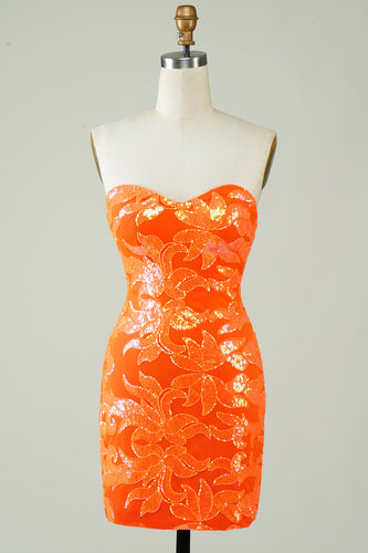 Stropløs orange stram homecoming kjole