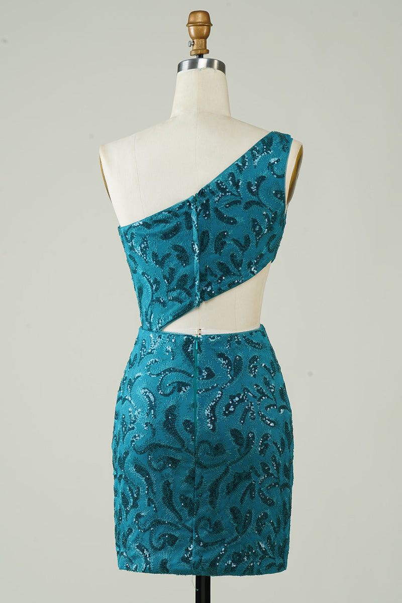 Indlæs billede til gallerivisning Blue Glitter Tight Homecoming Dress med hul ud