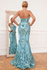 Indlæs billede til gallerivisning Blå havfrue Paillet Lang Prom Dress