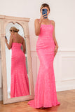 Hot Pink Paillet Spaghetti stropper Prom Kjole