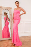 Hot Pink Paillet Spaghetti stropper Prom Kjole